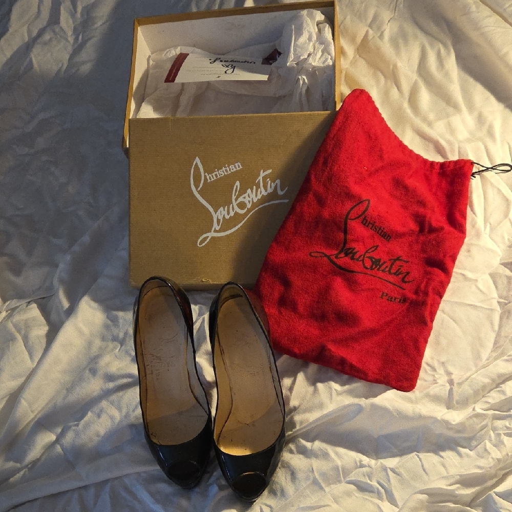 Christian Louboutin Glossy Black Peep Toe Heels